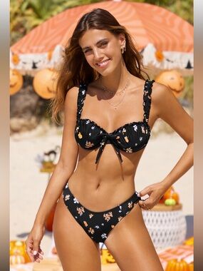 CUPSHE Twilight Garden Sweetheart Bikini Top & Ultra Cheeky Bottoms Set XS
